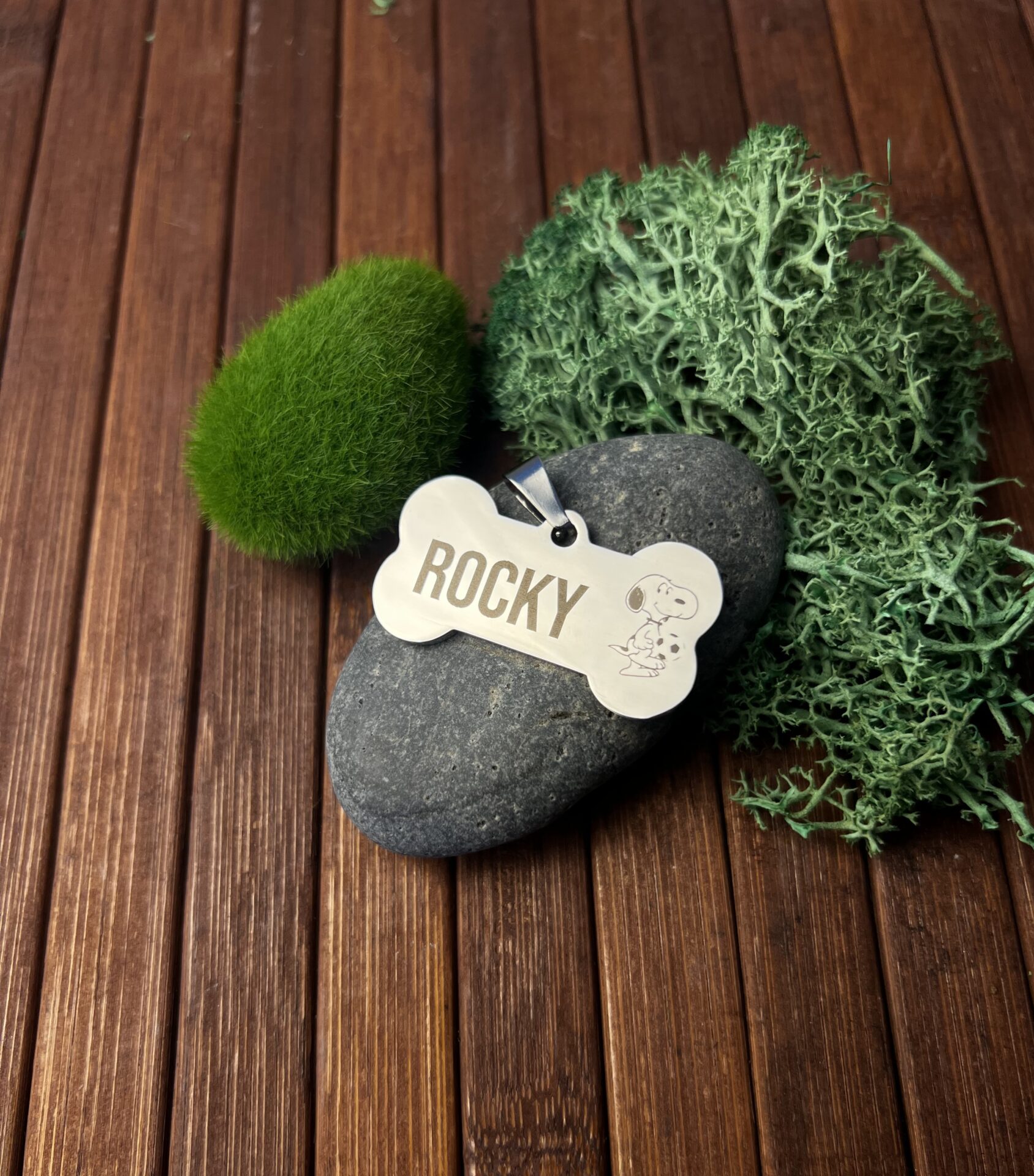Placa identificativa para mascotas en forma de hueso personalizada – Plateada (21 × 40 mm)